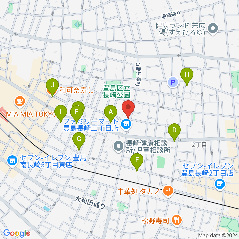 一音会ミュージックスクール周辺のファミレス・ファーストフード一覧地図