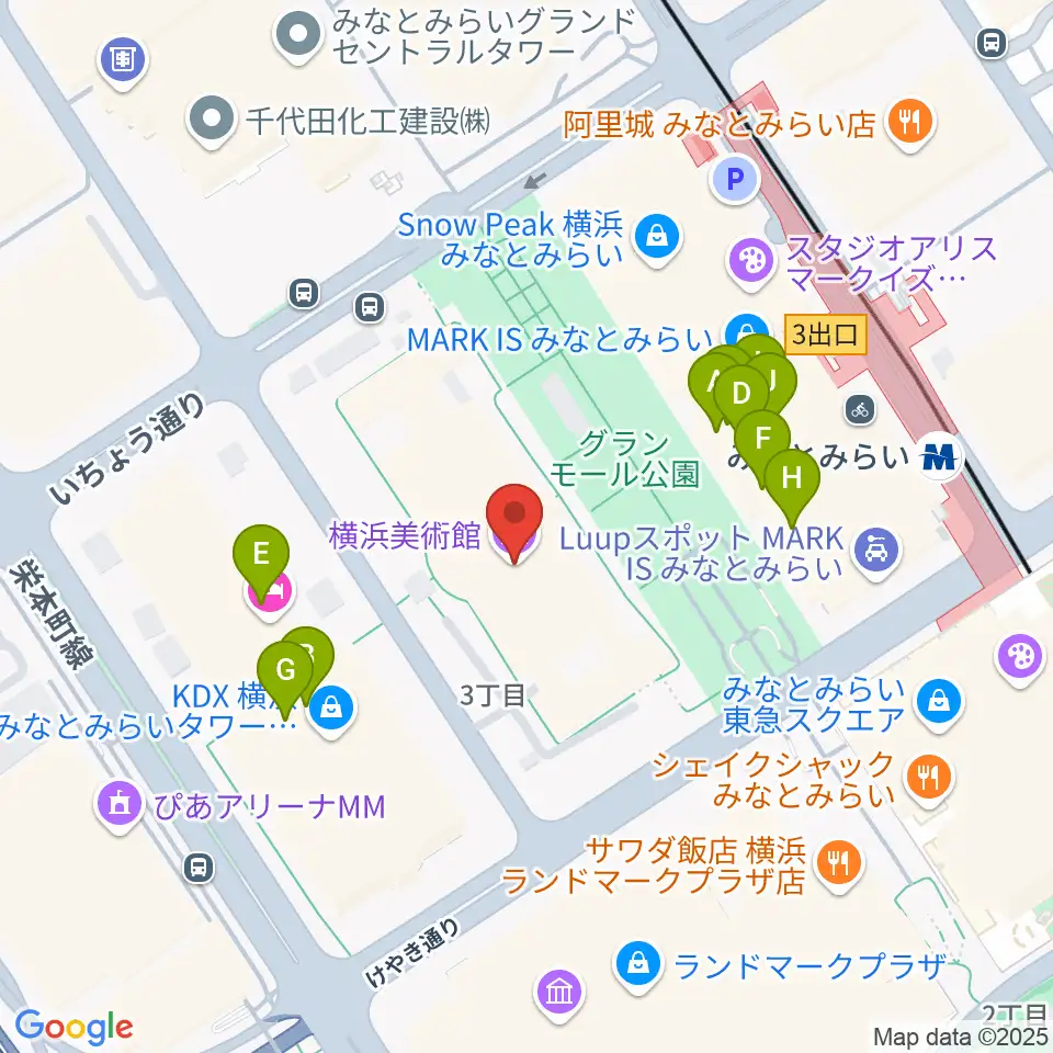 横浜美術館周辺のファミレス・ファーストフード一覧地図