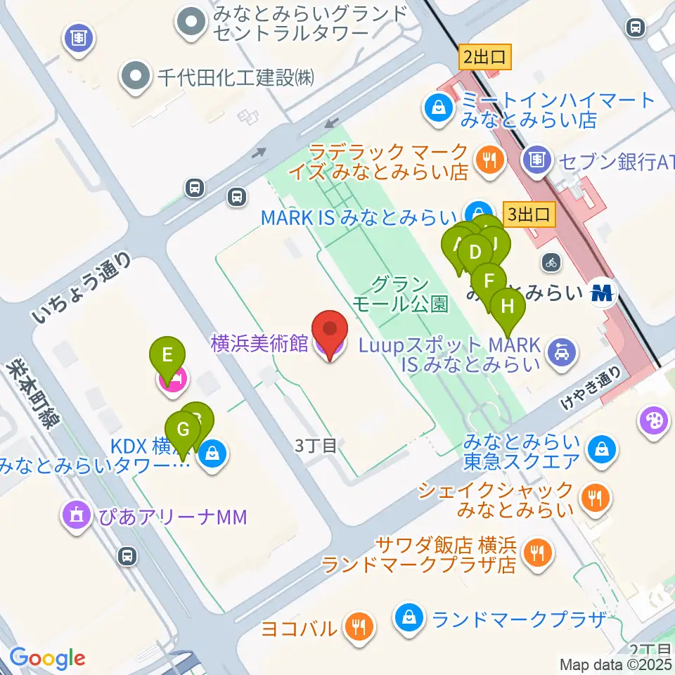 横浜美術館周辺のファミレス・ファーストフード一覧地図