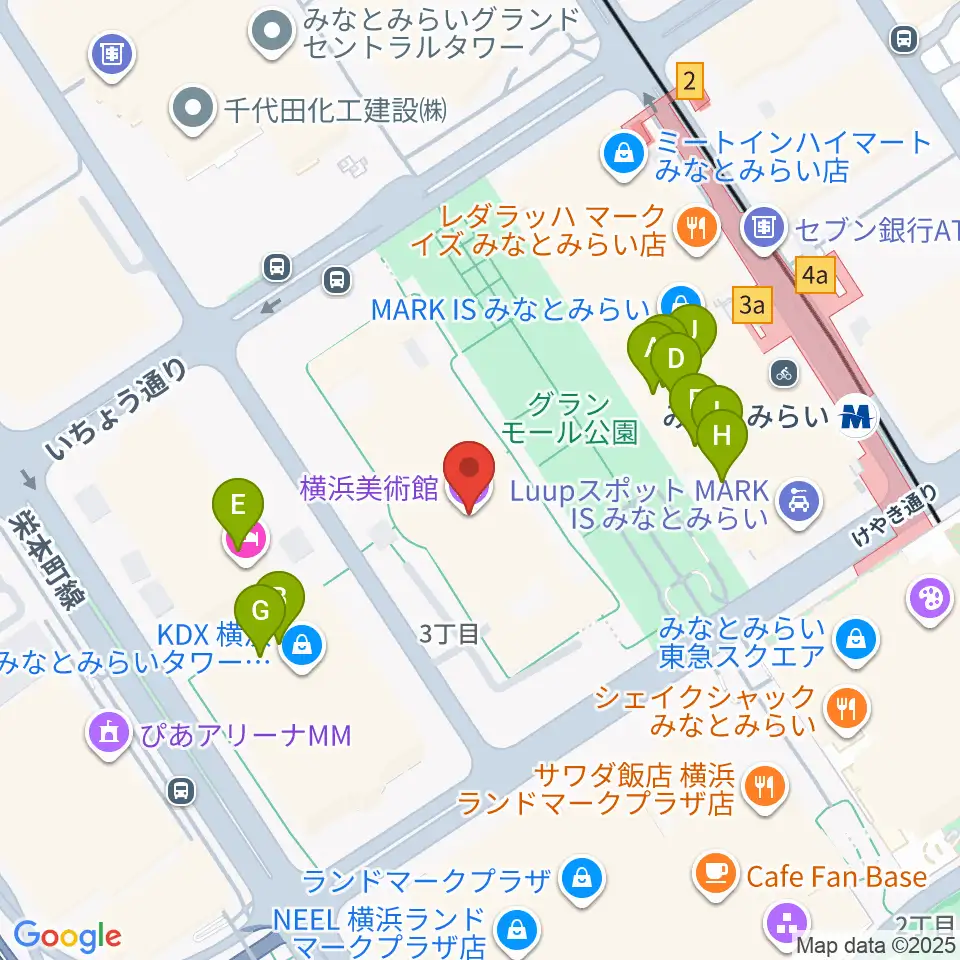 横浜美術館周辺のファミレス・ファーストフード一覧地図