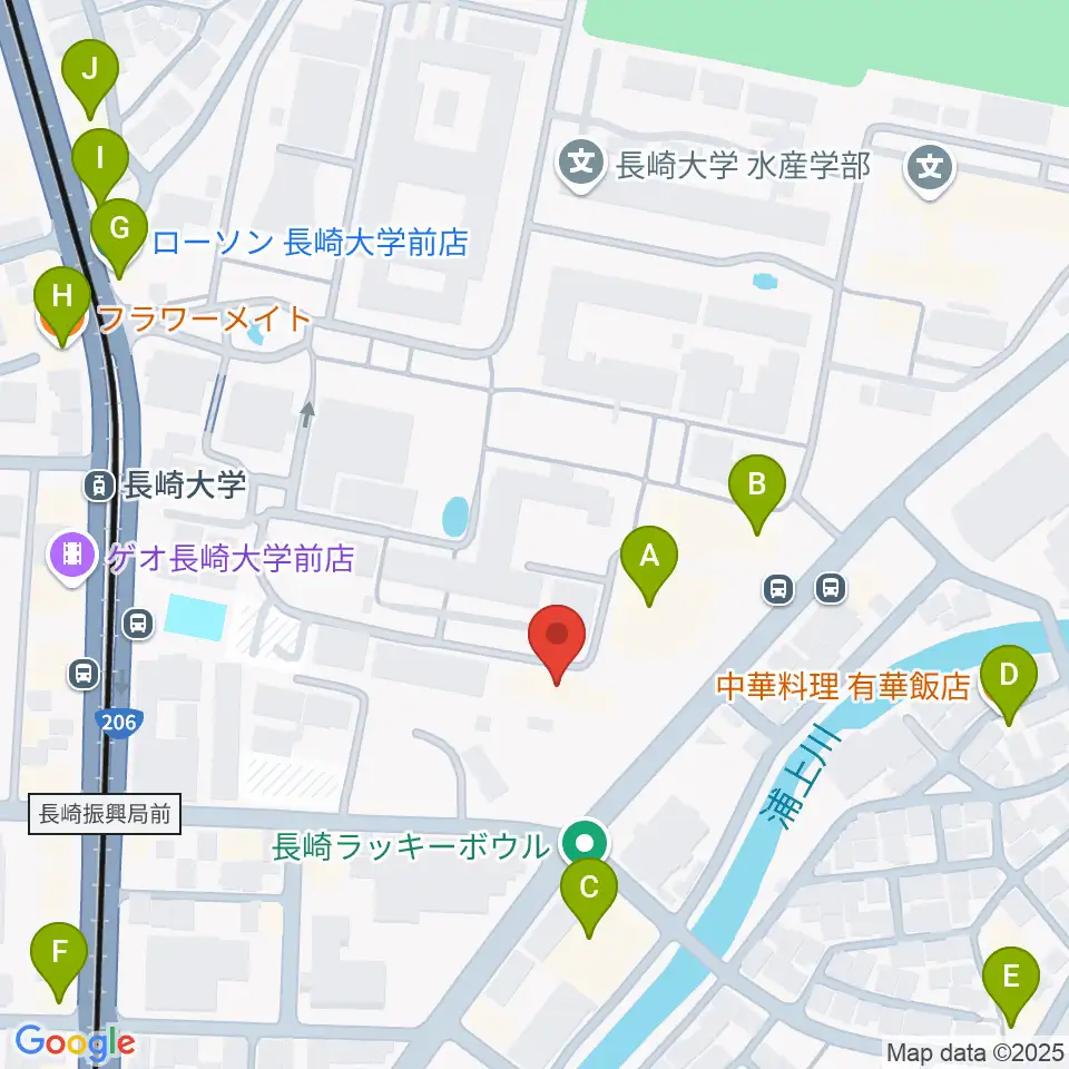 長崎創楽堂周辺のファミレス・ファーストフード一覧地図