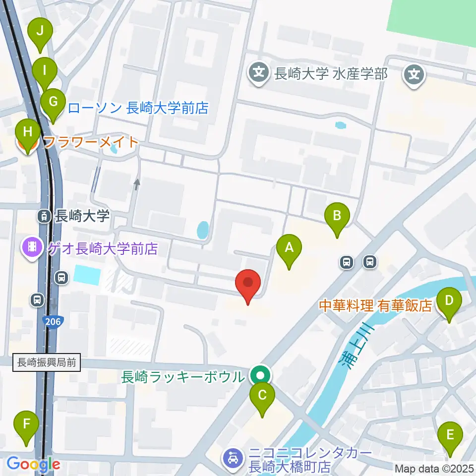 長崎創楽堂周辺のファミレス・ファーストフード一覧地図
