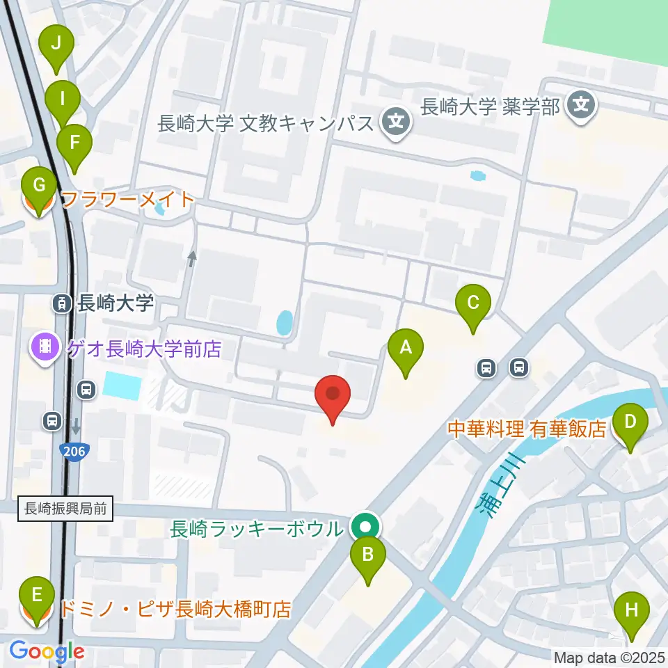 十八親和ホール・長崎創楽堂周辺のファミレス・ファーストフード一覧地図