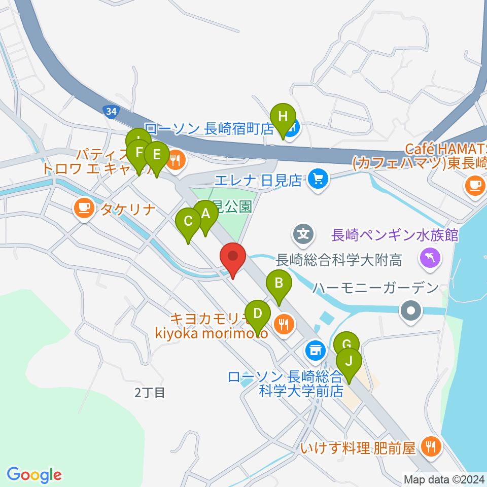 クボタホール周辺のファミレス・ファーストフード一覧地図