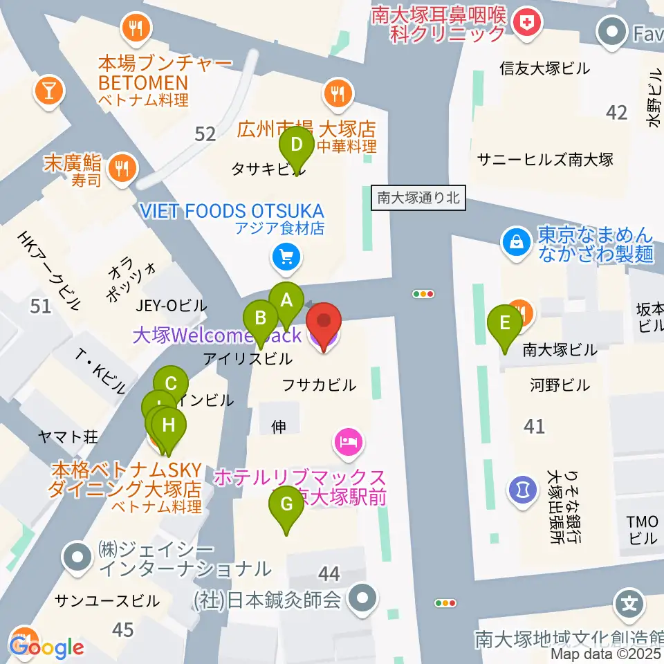 大塚Welcome back周辺のファミレス・ファーストフード一覧地図