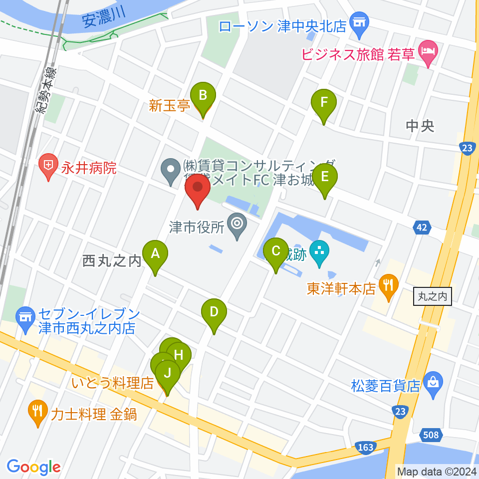 津リージョンプラザ周辺のファミレス・ファーストフード一覧地図