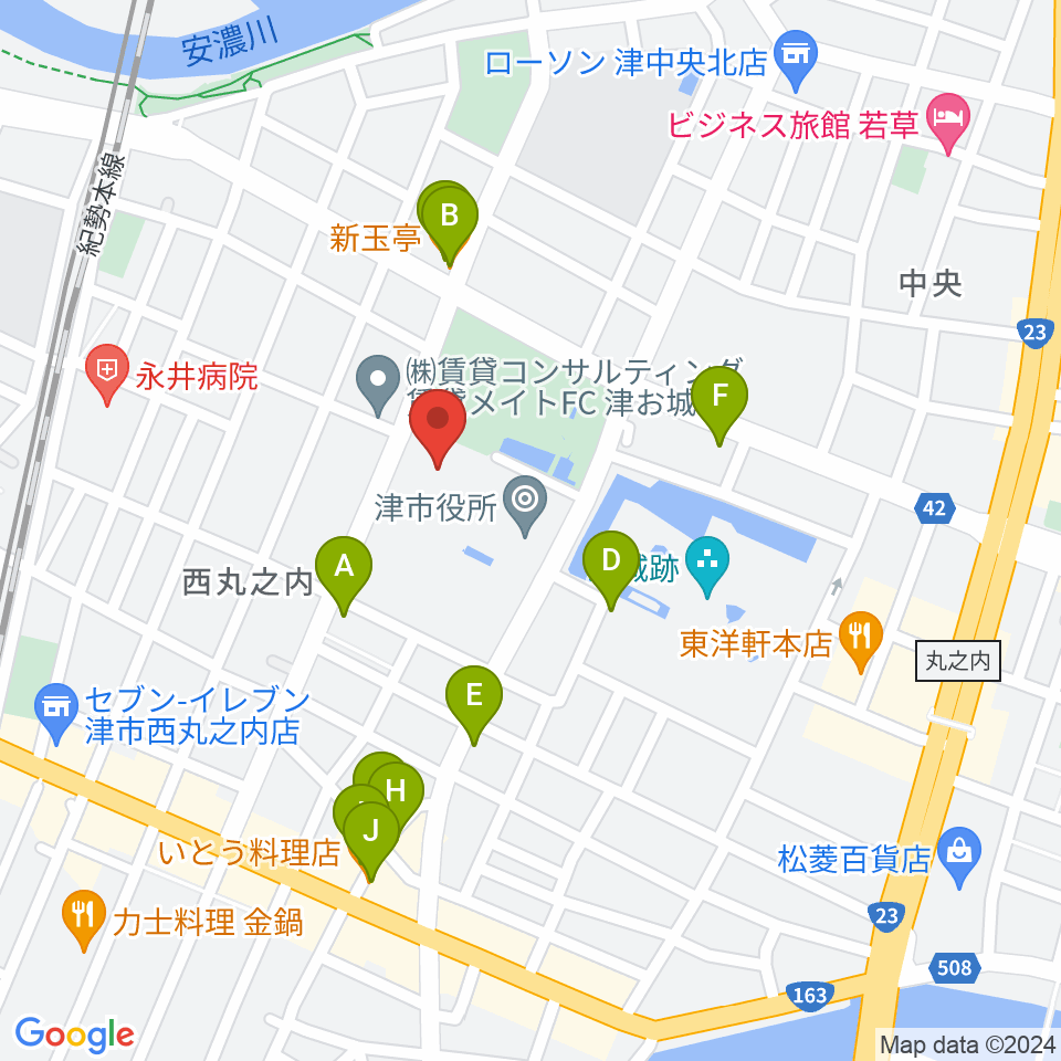 津リージョンプラザ周辺のファミレス・ファーストフード一覧地図