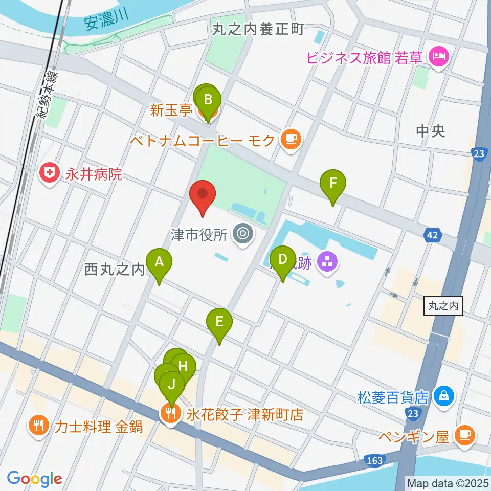 津リージョンプラザ周辺のファミレス・ファーストフード一覧地図