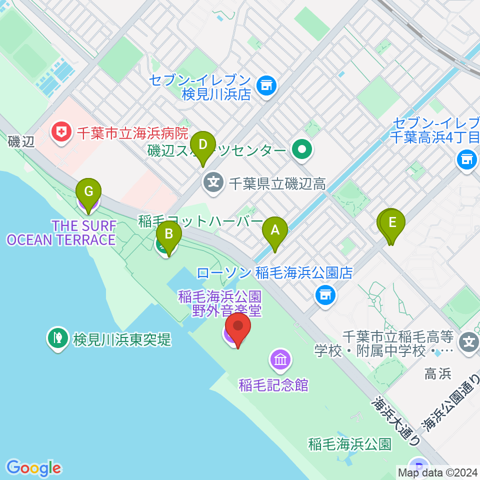 稲毛海浜公園 野外音楽堂周辺のファミレス・ファーストフード一覧地図