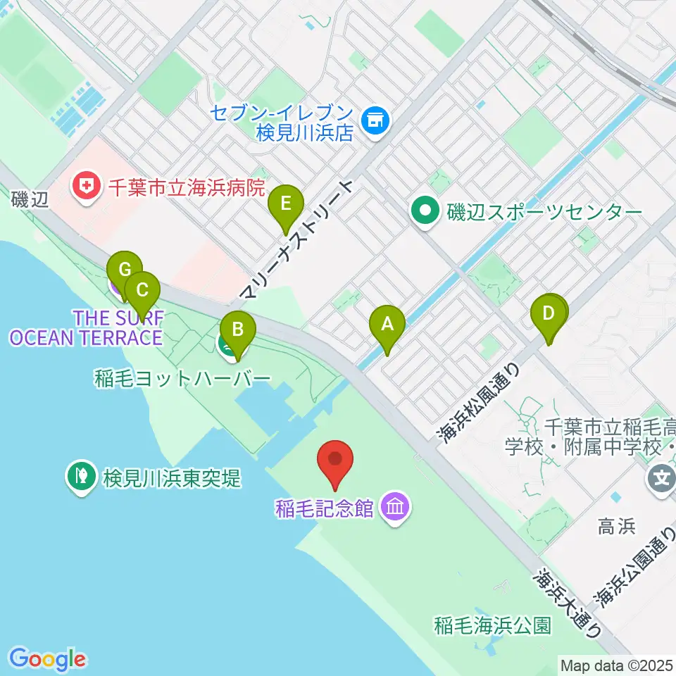 稲毛海浜公園 野外音楽堂周辺のファミレス・ファーストフード一覧地図