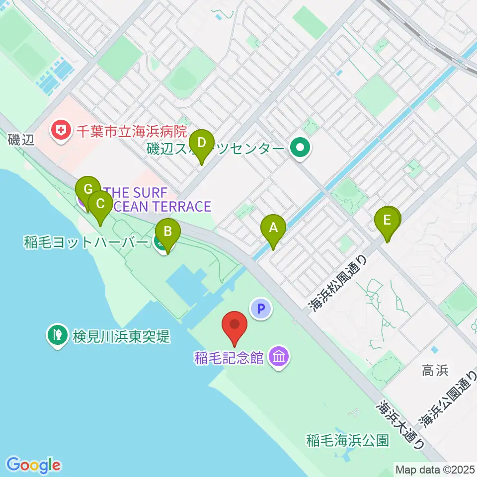 稲毛海浜公園 野外音楽堂周辺のファミレス・ファーストフード一覧地図