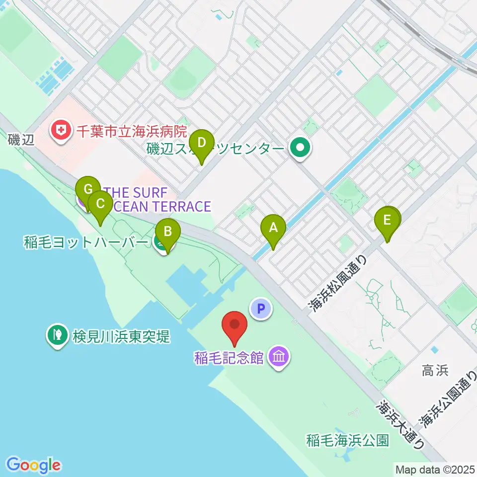 稲毛海浜公園 野外音楽堂周辺のファミレス・ファーストフード一覧地図