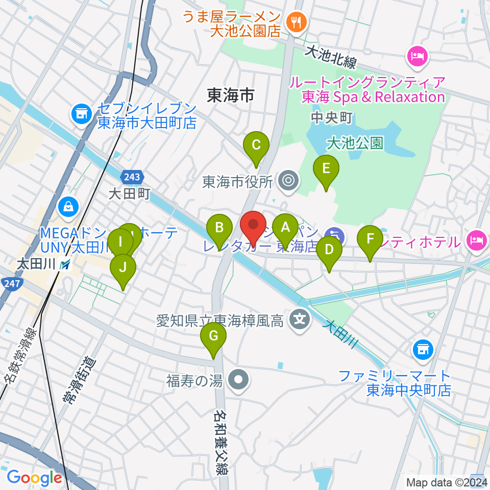 (株)マツイシ楽器店 大田川センター周辺のファミレス・ファーストフード一覧地図