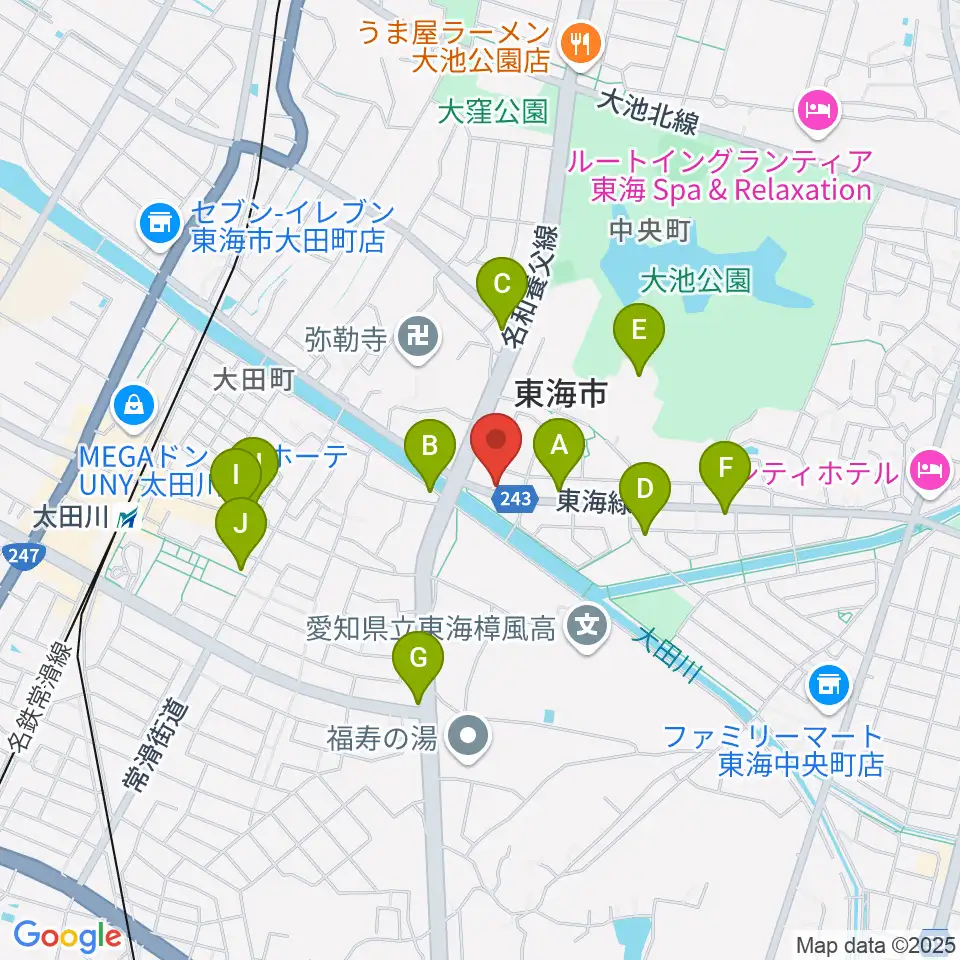(株)マツイシ楽器店 大田川センター周辺のファミレス・ファーストフード一覧地図