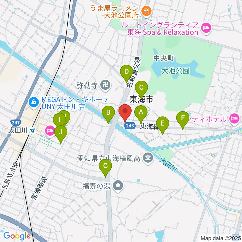 (株)マツイシ楽器店 大田川センター周辺のファミレス・ファーストフード一覧地図