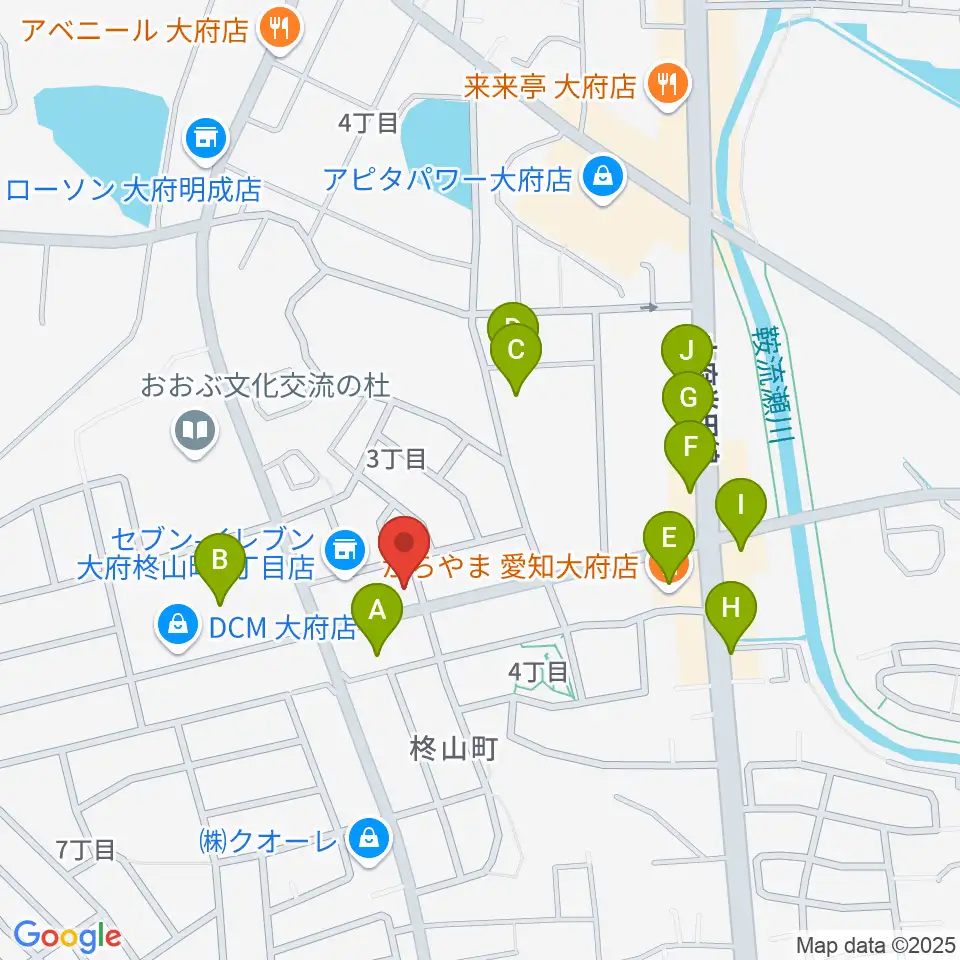 ミュージックガーデン大府周辺のファミレス・ファーストフード一覧地図
