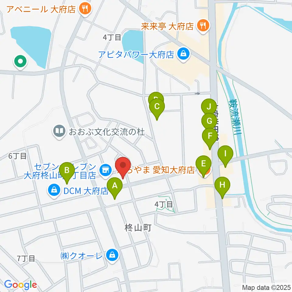 ミュージックガーデン大府周辺のファミレス・ファーストフード一覧地図