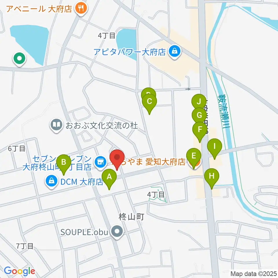 ミュージックガーデン大府周辺のファミレス・ファーストフード一覧地図