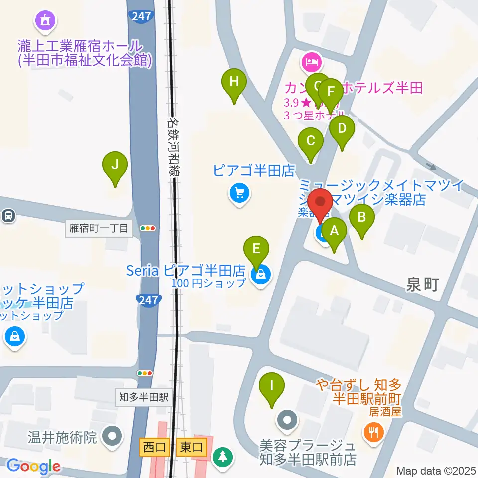 ミュージックメイトマツイシ周辺のファミレス・ファーストフード一覧地図