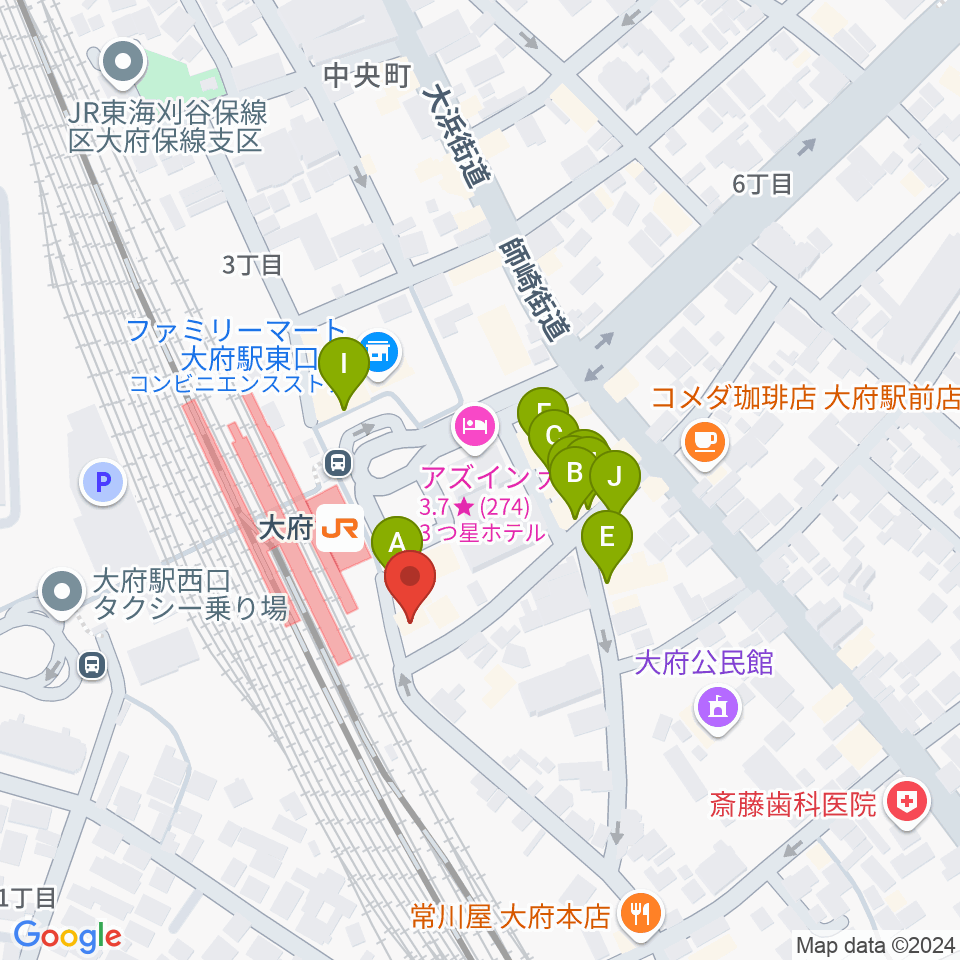 楽器晴海堂 大府ミュージックセンター周辺のファミレス・ファーストフード一覧地図