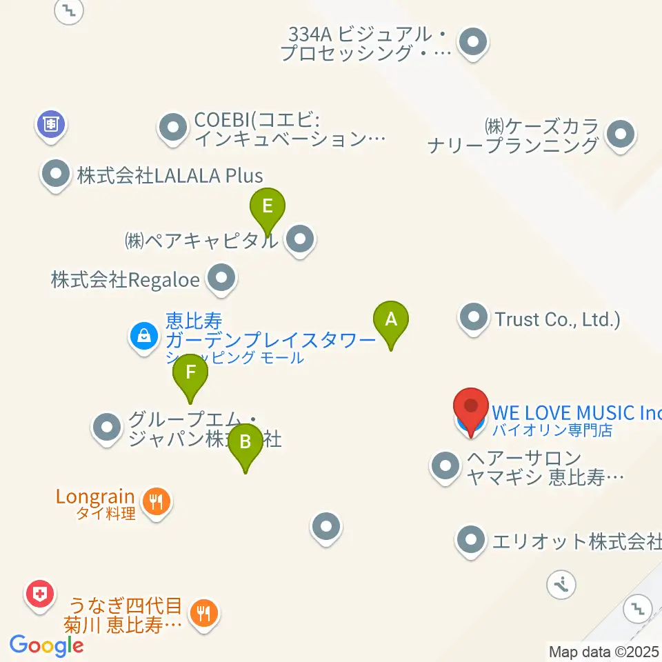 WE LOVE MUSIC Inc.周辺のファミレス・ファーストフード一覧地図