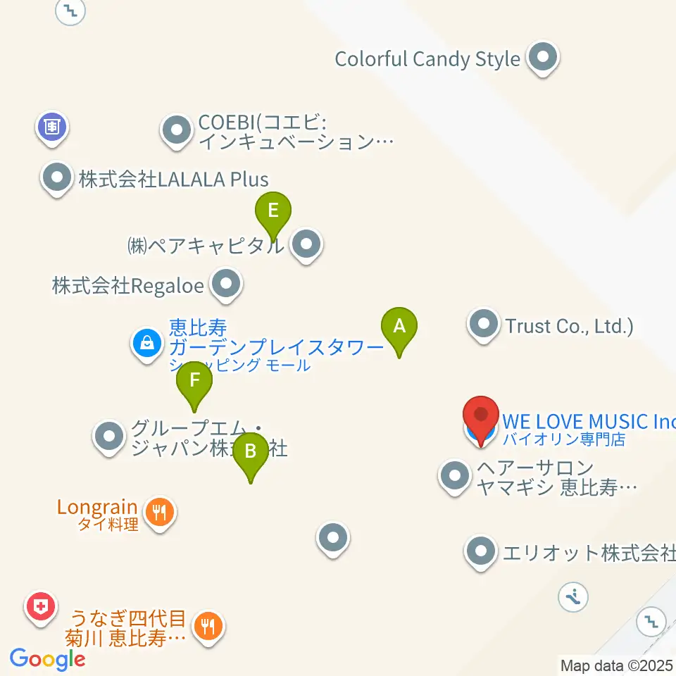 WE LOVE MUSIC Inc.周辺のファミレス・ファーストフード一覧地図