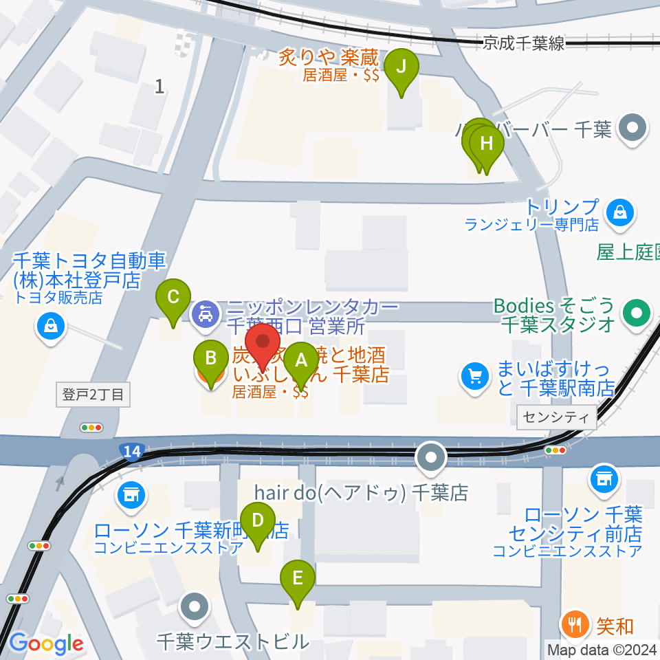 千葉センター ヤマハミュージック周辺のファミレス・ファーストフード一覧地図