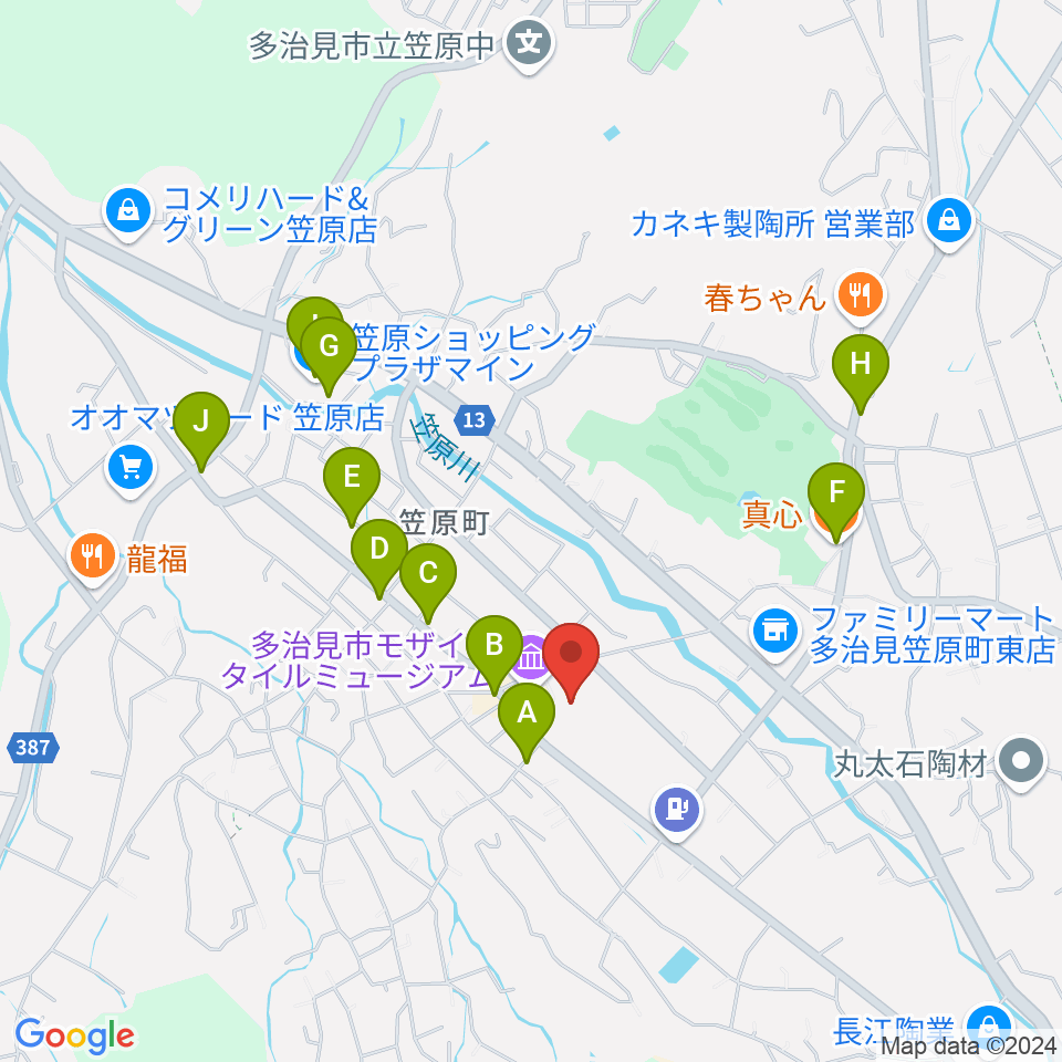 多治見市笹原交流センター周辺のファミレス・ファーストフード一覧地図