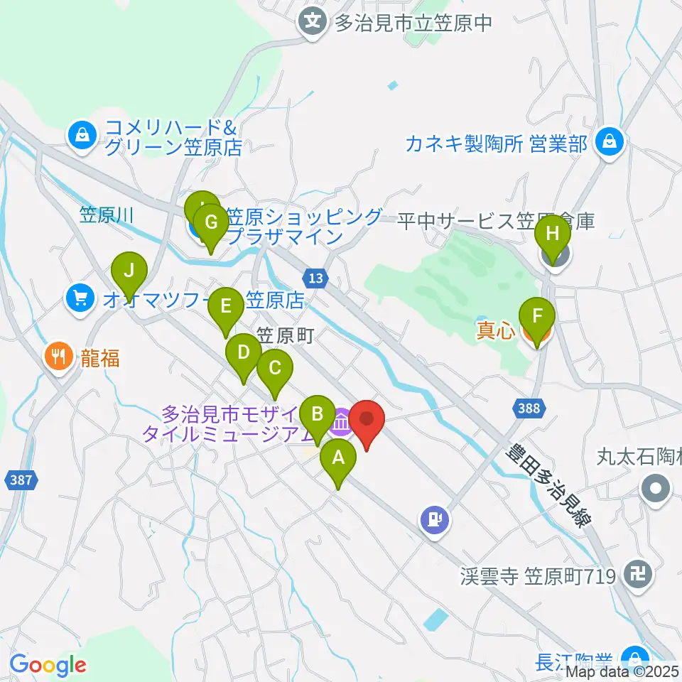 多治見市笹原交流センター周辺のファミレス・ファーストフード一覧地図