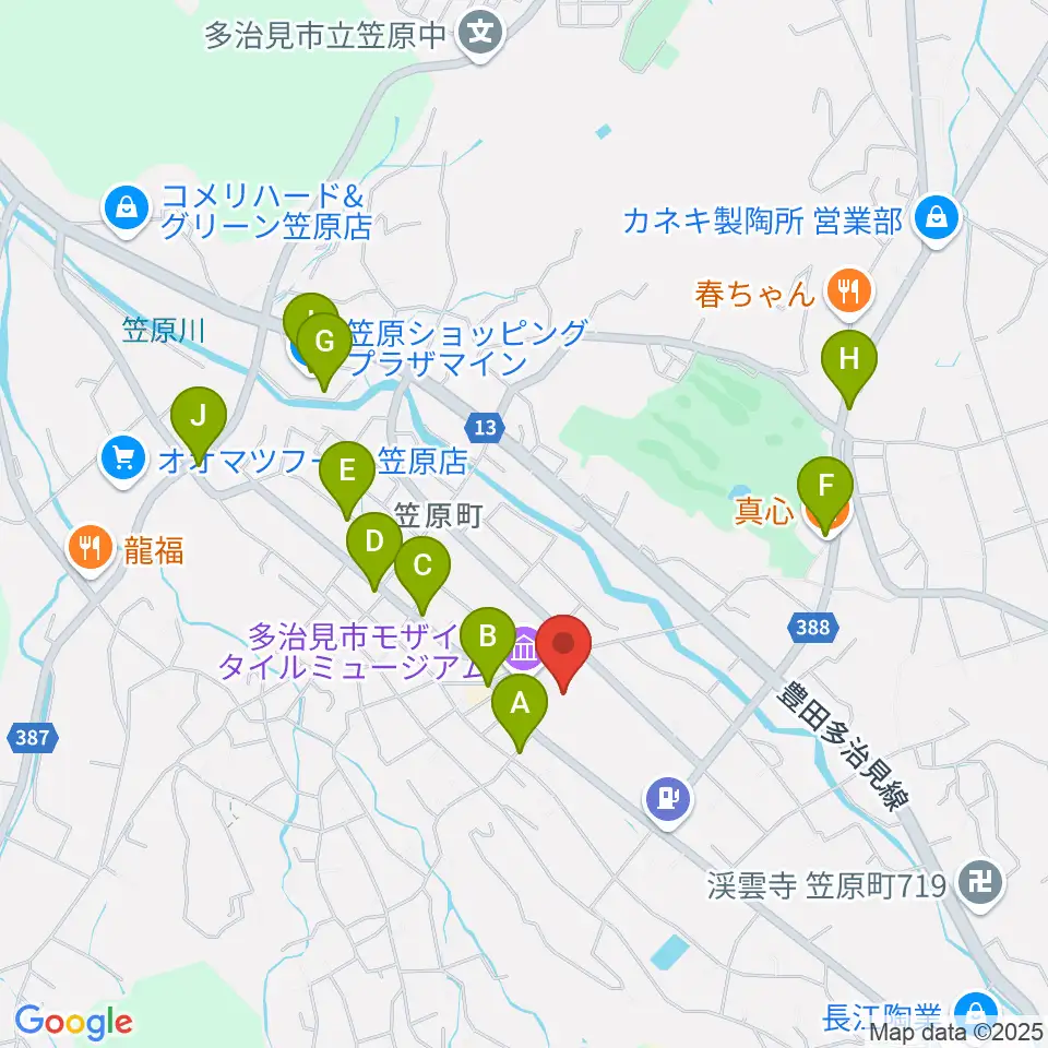 多治見市笹原交流センター周辺のファミレス・ファーストフード一覧地図