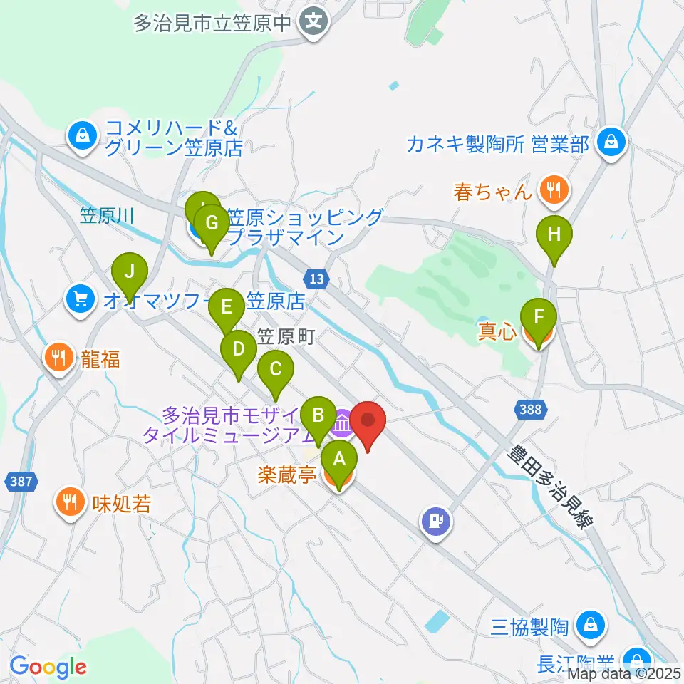 多治見市笹原交流センター周辺のファミレス・ファーストフード一覧地図