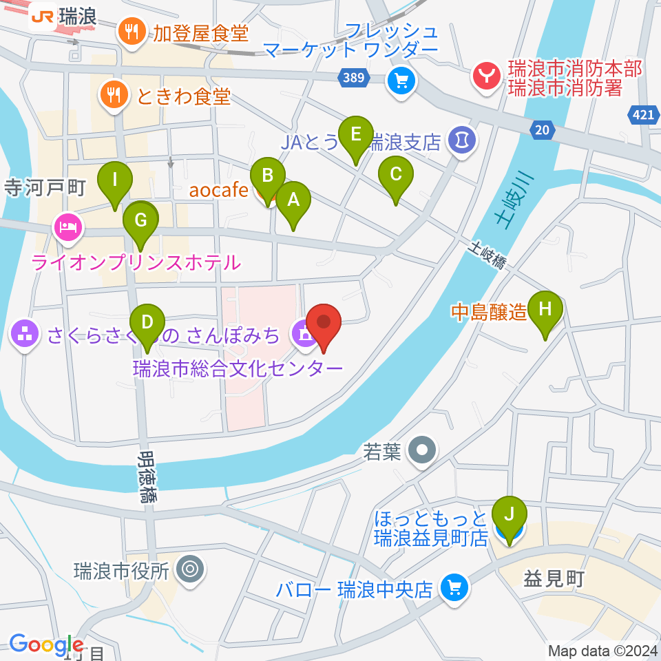 瑞浪市総合文化センター周辺のファミレス・ファーストフード一覧地図