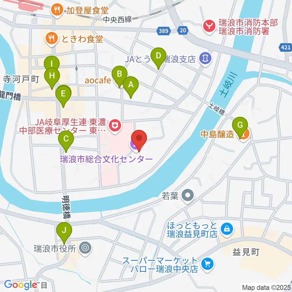 瑞浪市総合文化センター周辺のファミレス・ファーストフード一覧地図