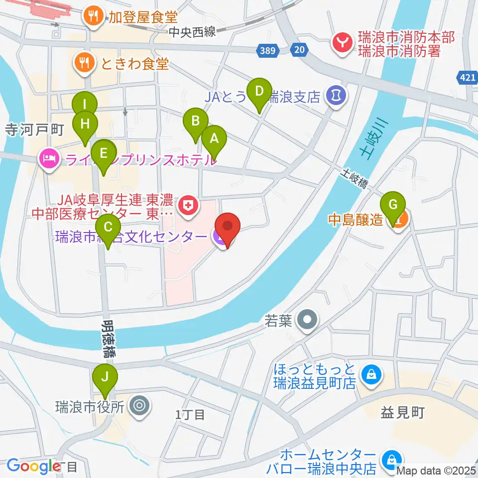 瑞浪市総合文化センター周辺のファミレス・ファーストフード一覧地図