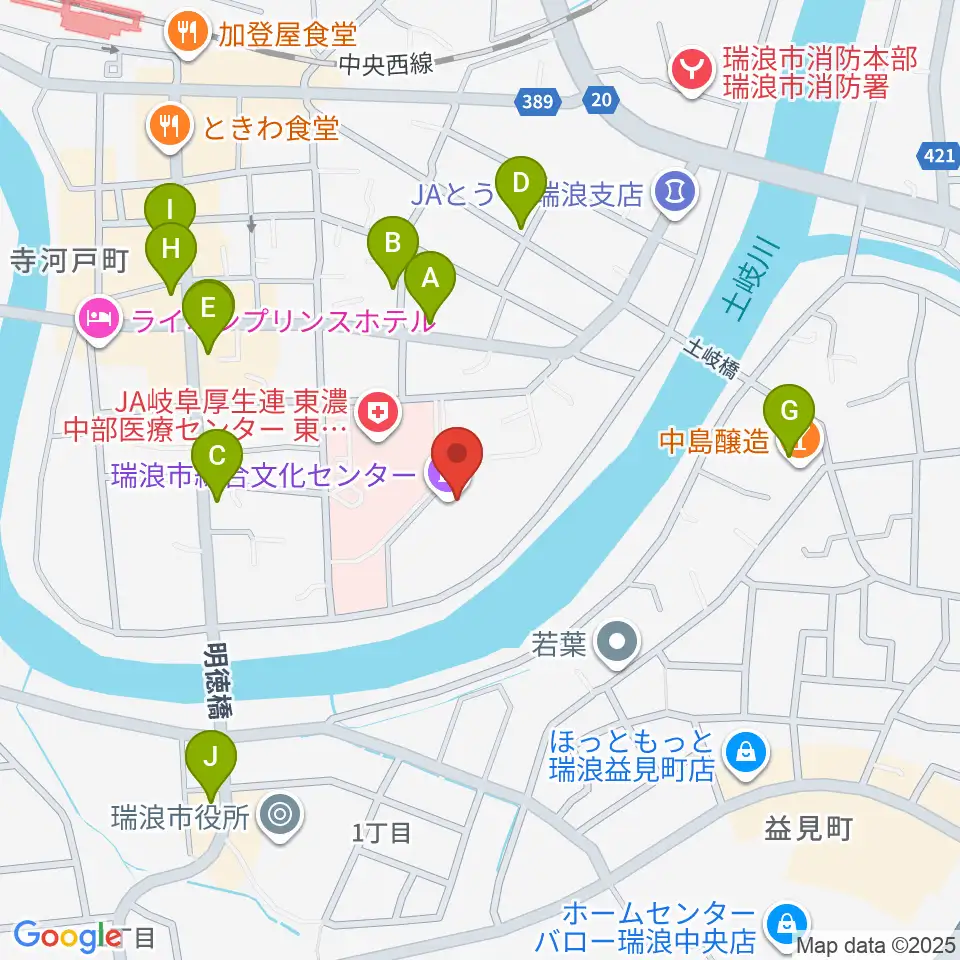 瑞浪市総合文化センター周辺のファミレス・ファーストフード一覧地図