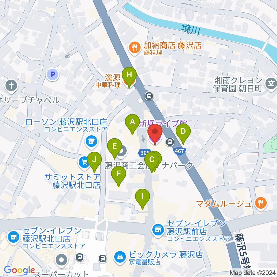 新堀ライブ館周辺のファミレス・ファーストフード一覧地図