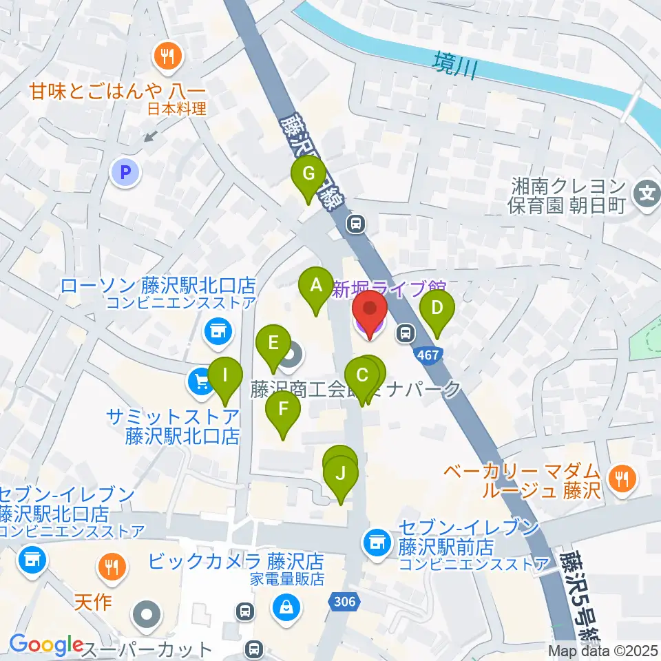新堀ライブ館周辺のファミレス・ファーストフード一覧地図