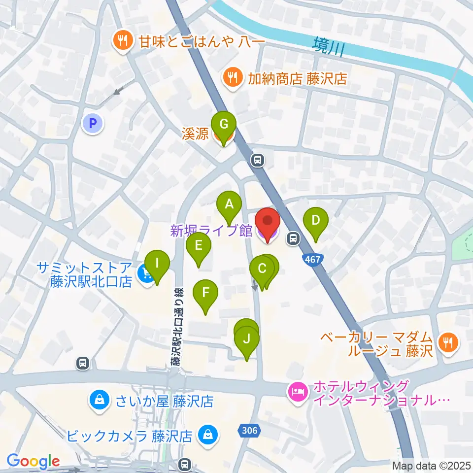 新堀ライブ館周辺のファミレス・ファーストフード一覧地図