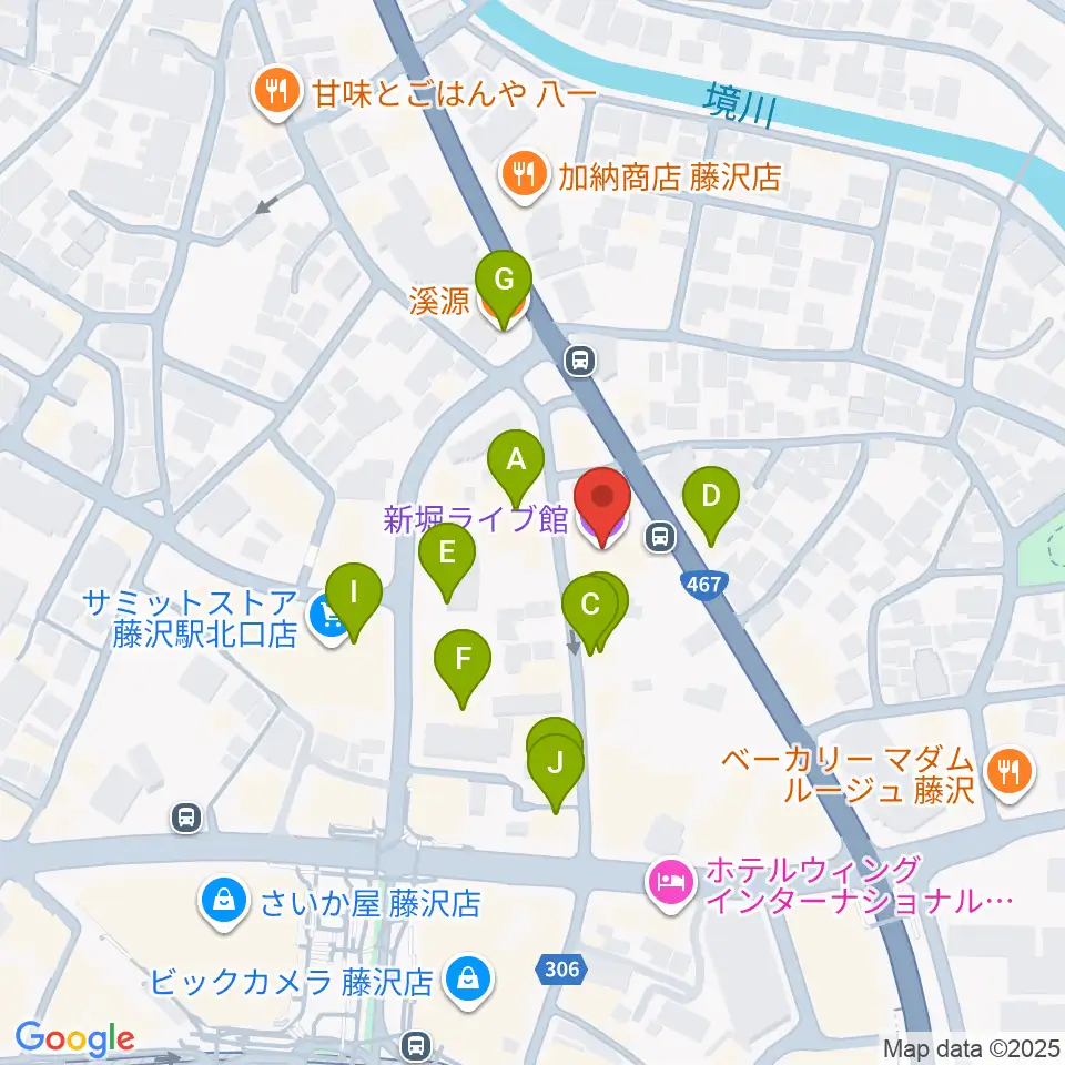 新堀ライブ館周辺のファミレス・ファーストフード一覧地図