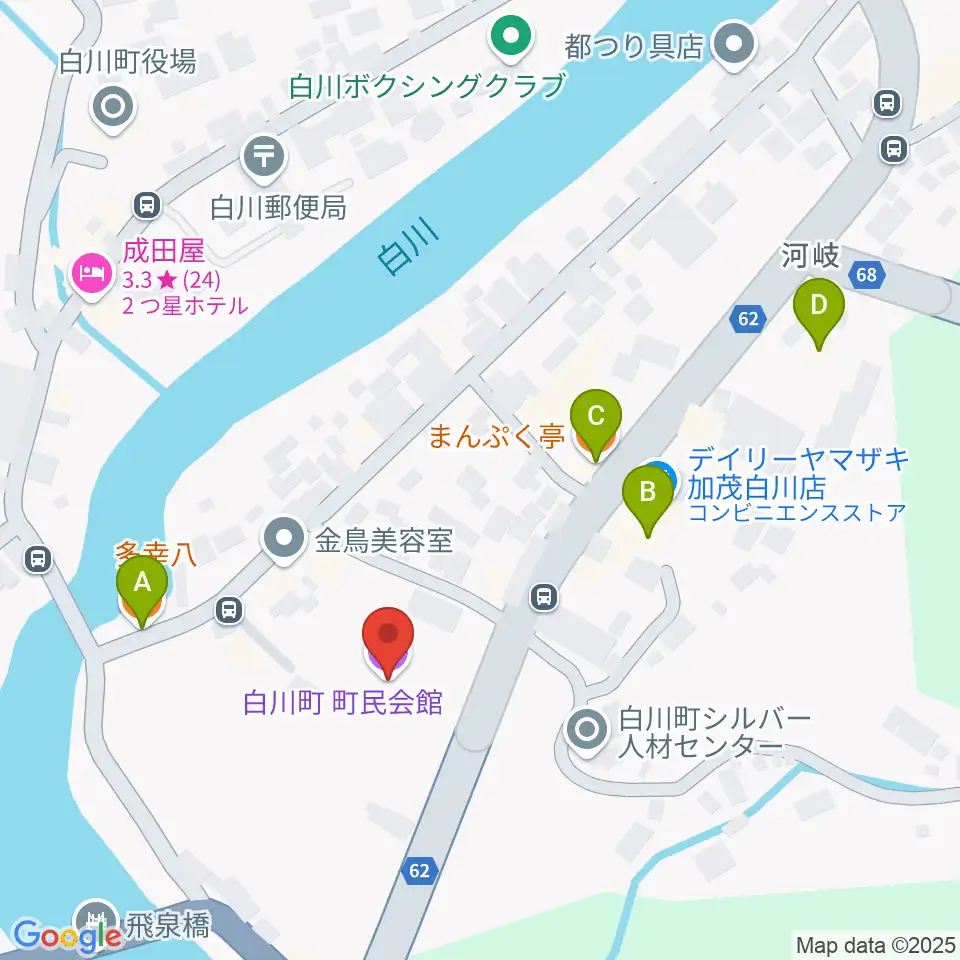 白川町町民会館グロリアホール周辺のファミレス・ファーストフード一覧地図