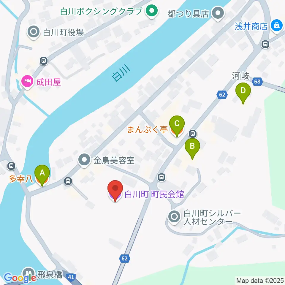 白川町町民会館グロリアホール周辺のファミレス・ファーストフード一覧地図
