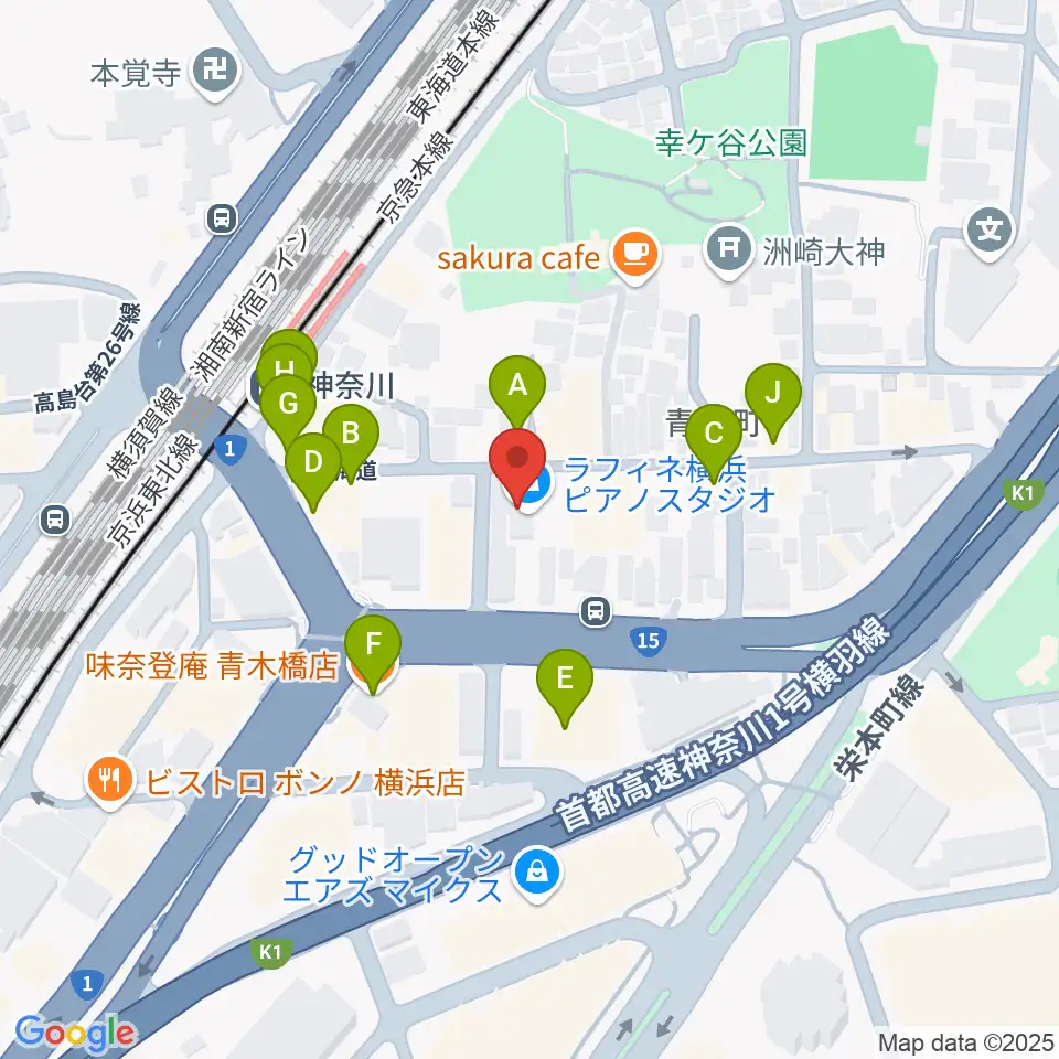 ラフィネ横浜ピアノスタジオ周辺のファミレス・ファーストフード一覧地図