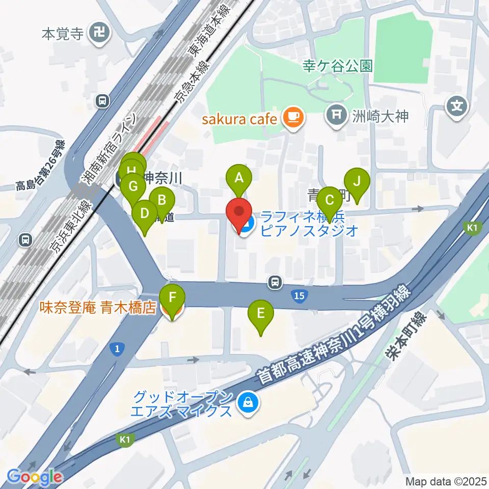 ラフィネ横浜ピアノスタジオ周辺のファミレス・ファーストフード一覧地図