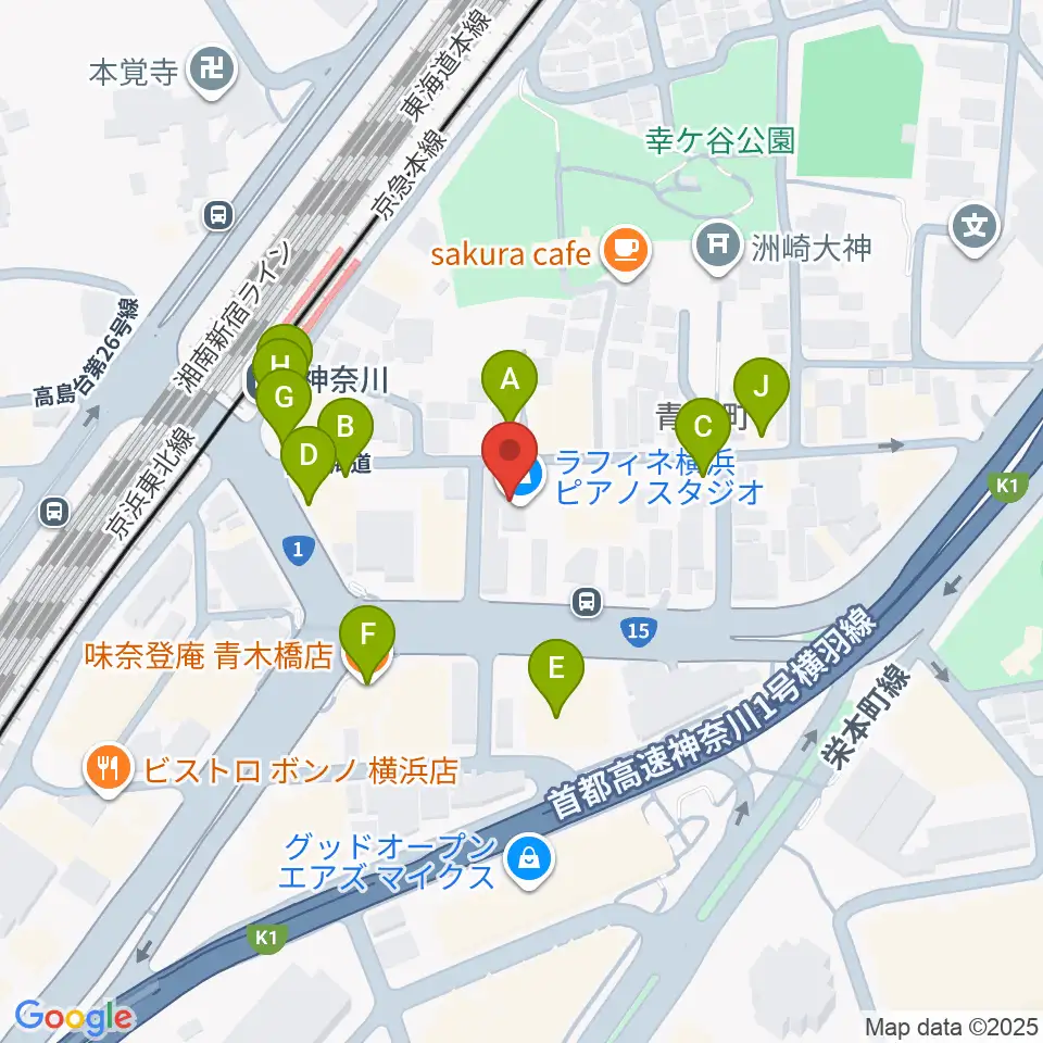 ラフィネ横浜ピアノスタジオ周辺のファミレス・ファーストフード一覧地図