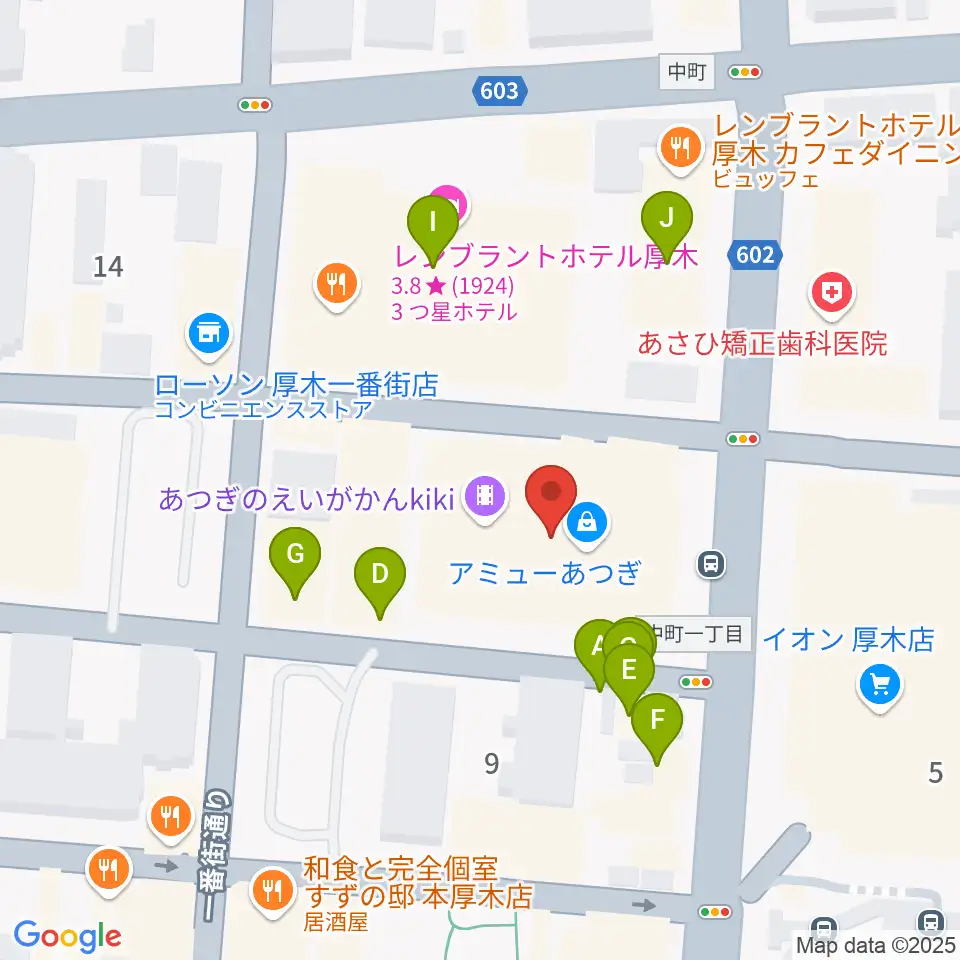 あつぎ市民交流プラザ周辺のファミレス・ファーストフード一覧地図