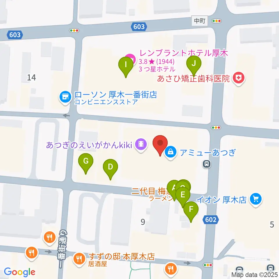 あつぎ市民交流プラザ周辺のファミレス・ファーストフード一覧地図