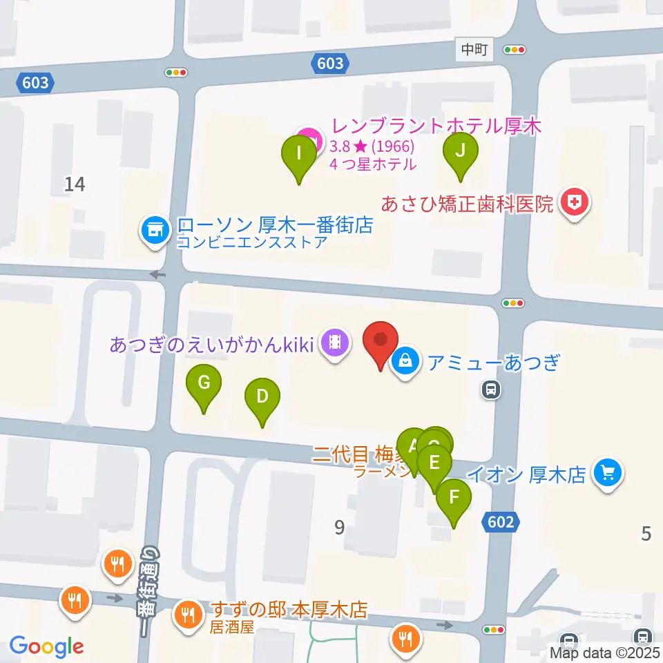 あつぎ市民交流プラザ周辺のファミレス・ファーストフード一覧地図