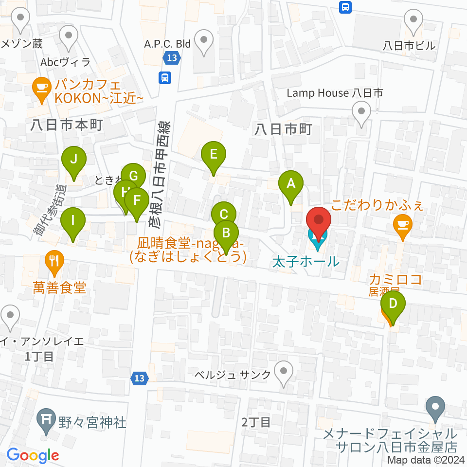 太子ホール周辺のファミレス・ファーストフード一覧地図