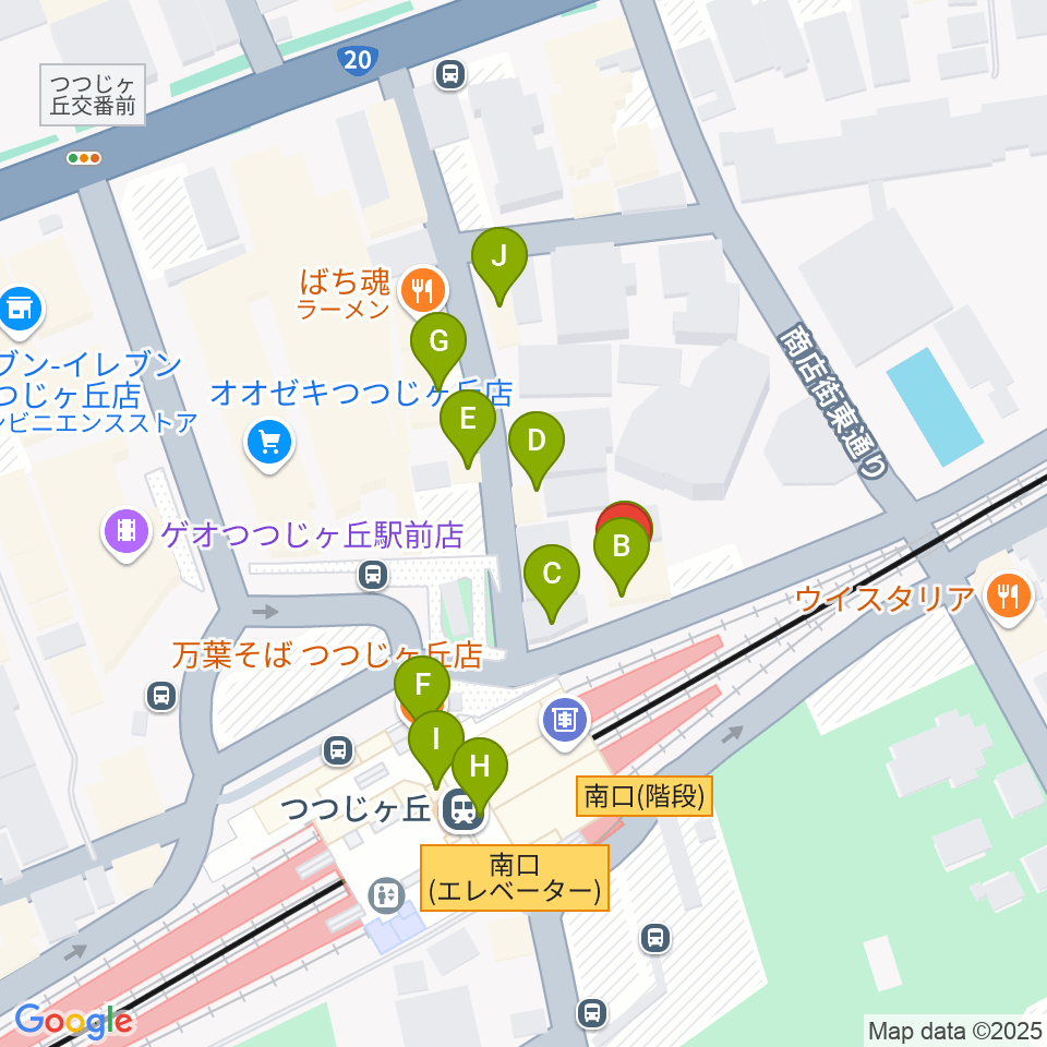 プリーマ・トーン音楽教室周辺のファミレス・ファーストフード一覧地図