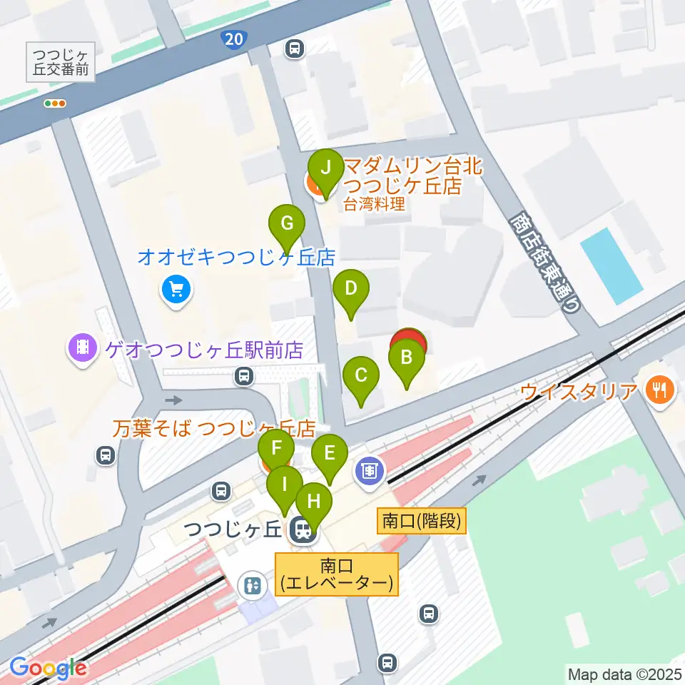 プリーマ・トーン音楽教室周辺のファミレス・ファーストフード一覧地図